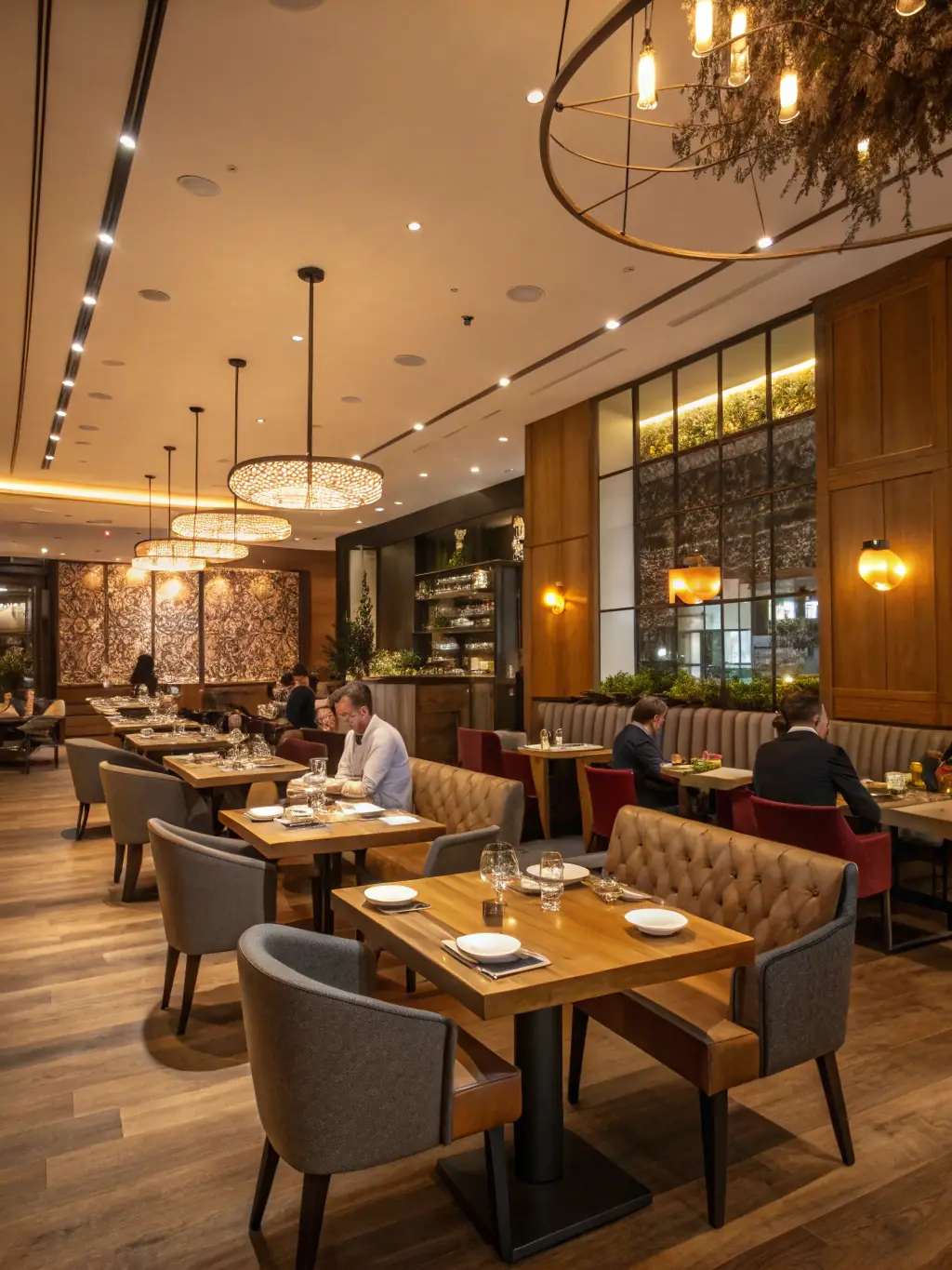 A modern restaurant interior with optimized layout and lighting, showcasing JCJ Consultings' process improvement and design solutions.