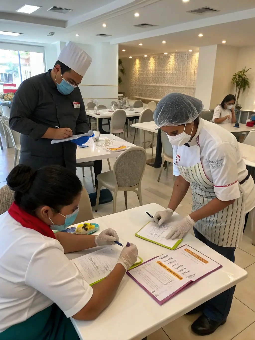 A hospitality coach conducting a training session with restaurant staff, representing JCJ Consultings' coaching and training packages.