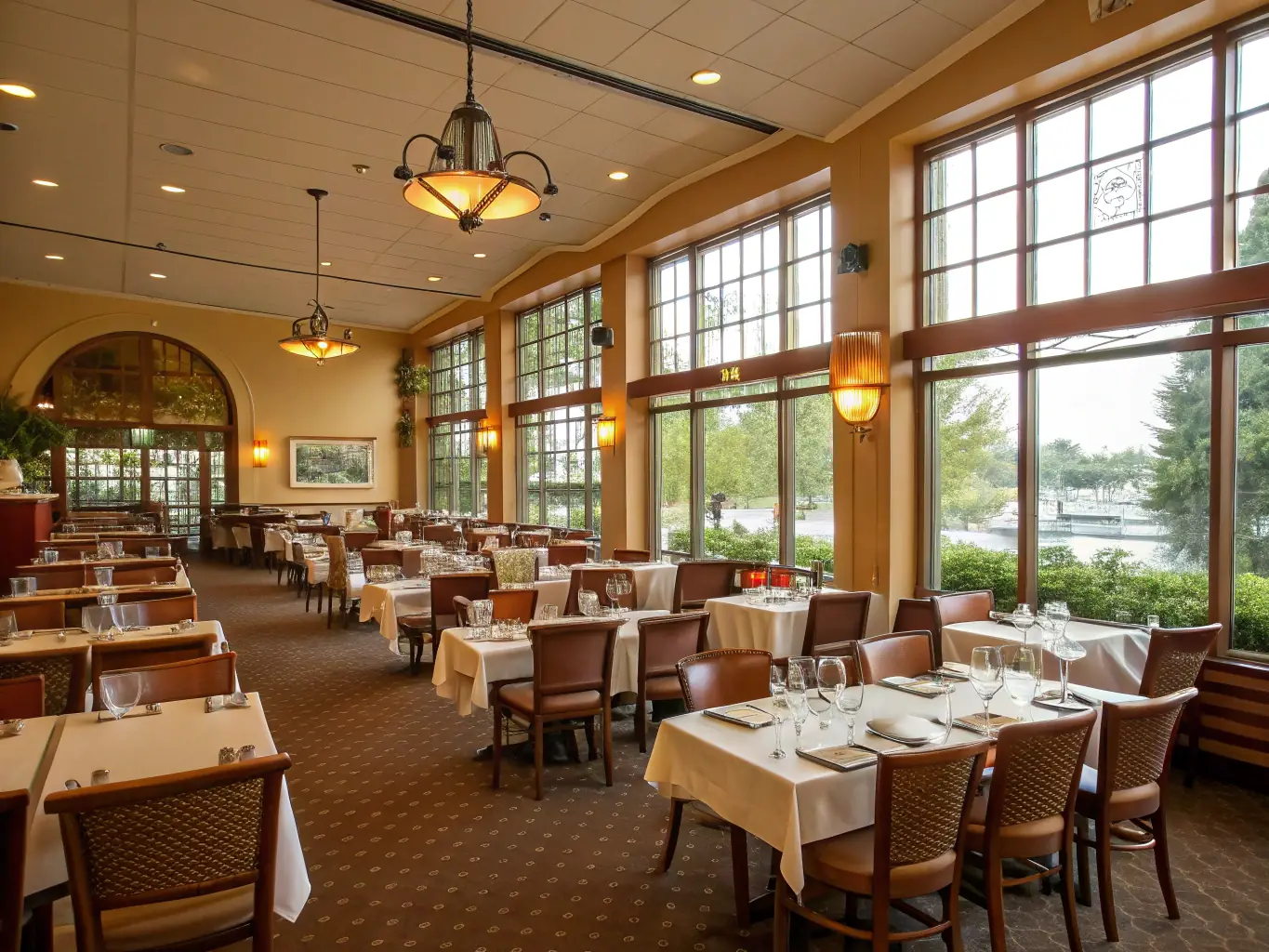 A modern restaurant interior with optimized layout and lighting.